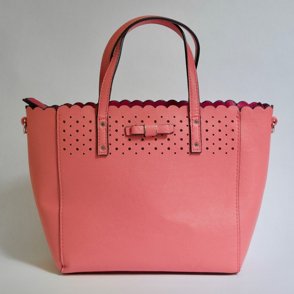 Coral Pink Faux Leather Small Tote Bag Candie’s by Fergie - Picture 4 of 17